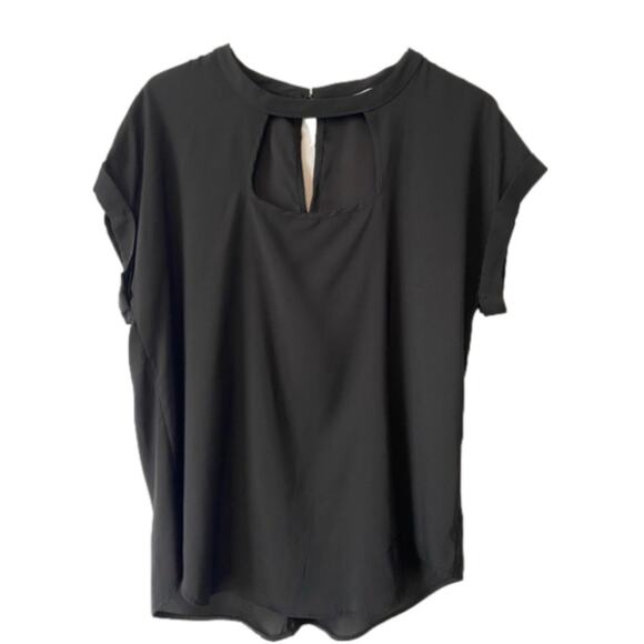 So Goods For Life Womens L Chic Simple Sheer Blouse Black Cutout Office Business - Picture 1 of 10